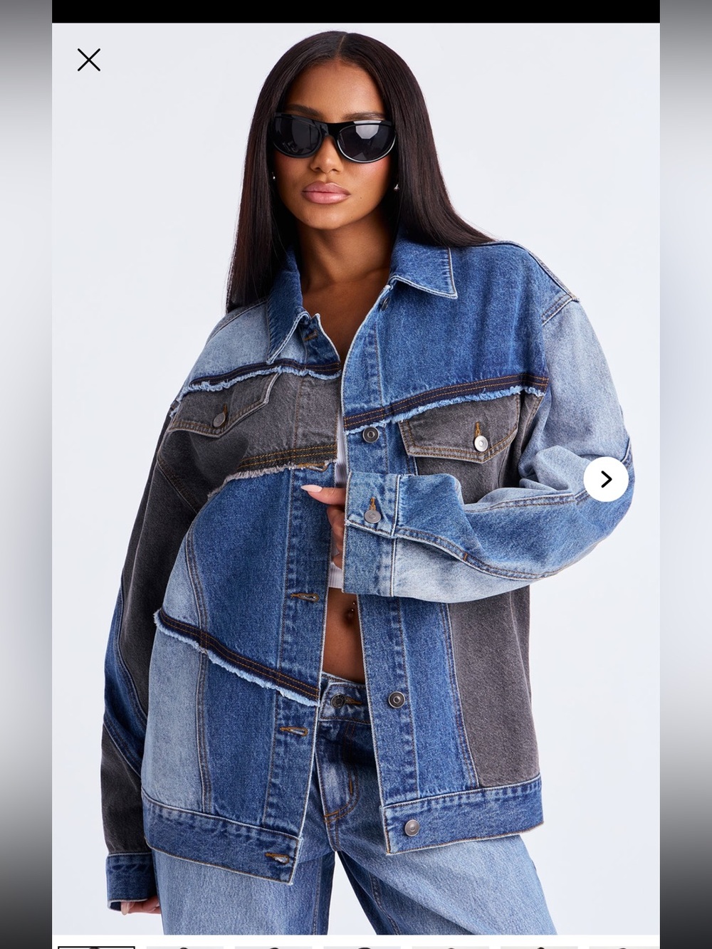 Fashion Nova Two-Tone Distressed Denim Jacket - Blue & Charcoal